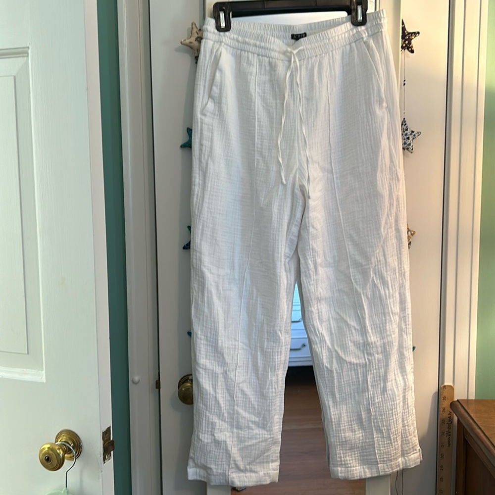 J crew white textured lined white pants S